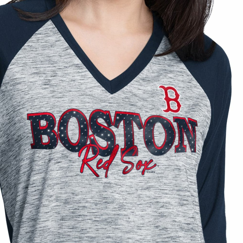 Boston Red Sox G-III 4Her by Carl Banks Women's Speed Training 3/4-Sleeve Rhinestone V-Neck T-Shirt Online