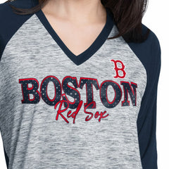 Boston Red Sox G-III 4Her by Carl Banks Women's Speed Training 3/4-Sleeve Rhinestone V-Neck T-Shirt Online