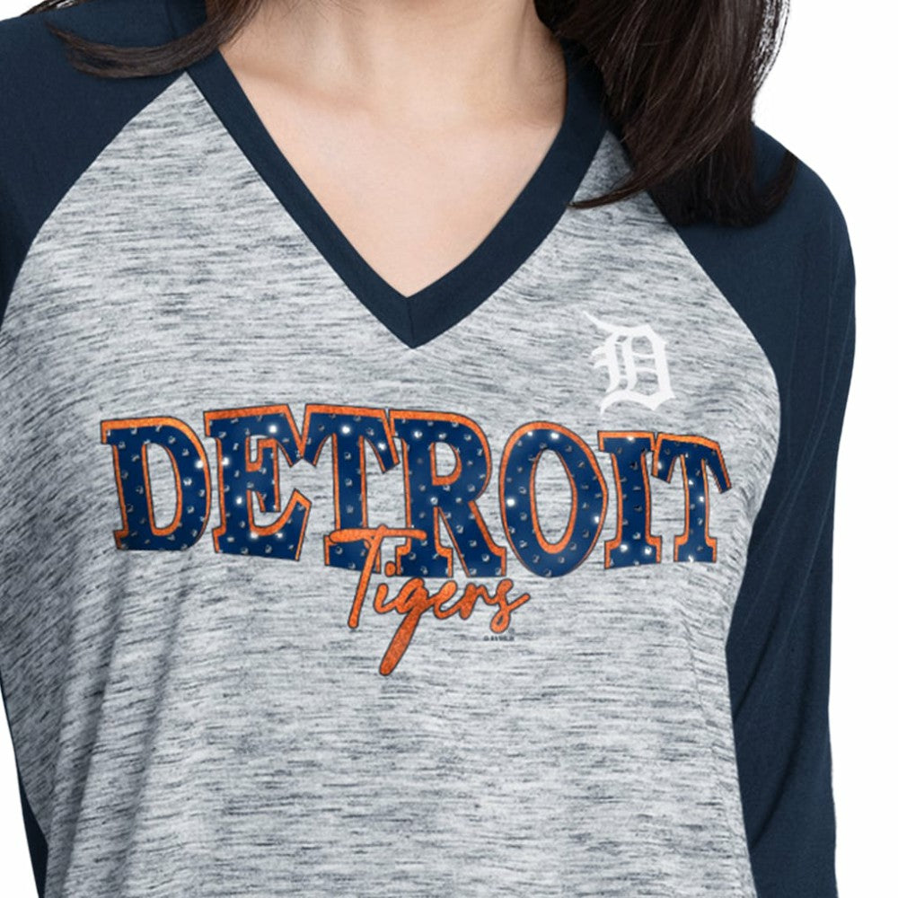 Detroit Tigers G-III 4Her by Carl Banks Women's Speed Training 3/4-Sleeve Rhinestone V-Neck T-Shirt Online
