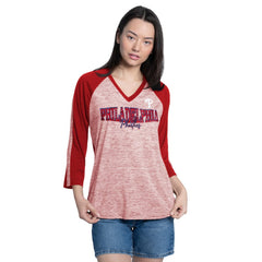 Philadelphia Phillies G-III 4Her by Carl Banks Women's Speed Training 3/4-Sleeve Rhinestone V-Neck T-Shirt for sale