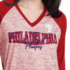 Philadelphia Phillies G-III 4Her by Carl Banks Women's Speed Training 3/4-Sleeve Rhinestone V-Neck T-Shirt for sale