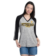 Pittsburgh Pirates G-III 4Her by Carl Banks Women's Speed Training 3/4-Sleeve Rhinestone V-Neck T-Shirt for sale