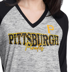 Pittsburgh Pirates G-III 4Her by Carl Banks Women's Speed Training 3/4-Sleeve Rhinestone V-Neck T-Shirt for sale