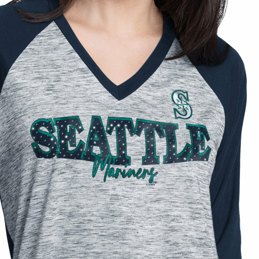 Seattle Mariners G-III 4Her by Carl Banks Women's Speed Training 3/4-Sleeve Rhinestone V-Neck T-Shirt Discount