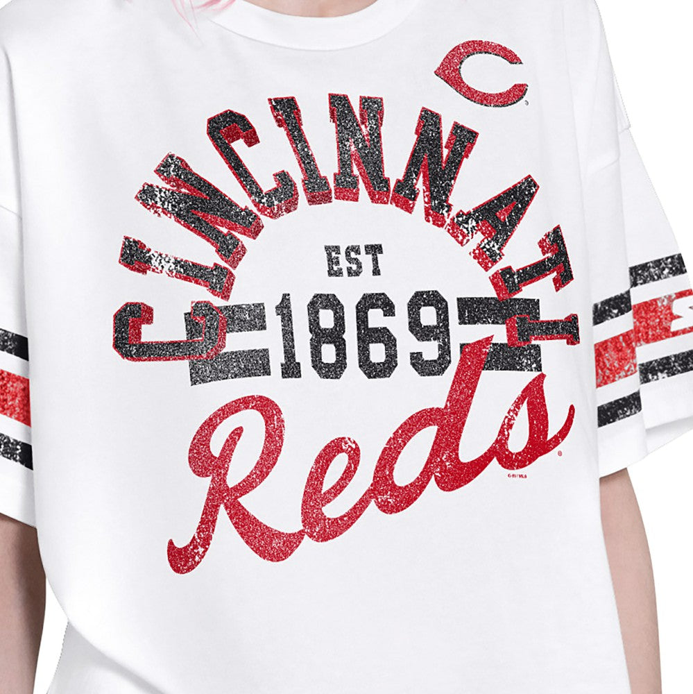 Cincinnati Reds Starter Women's Cropped Hurry Up Offense T-Shirt Discount
