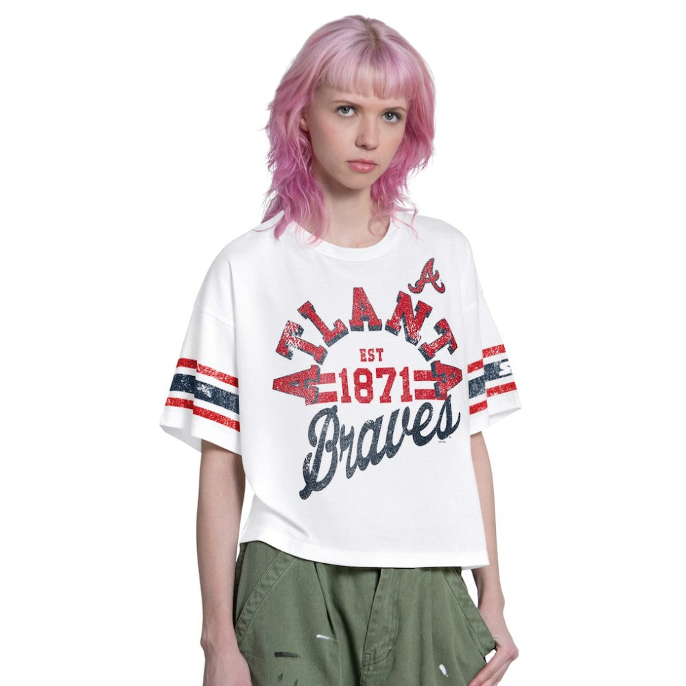 Atlanta Braves Starter Women's Cropped Hurry Up Offense T-Shirt Discount