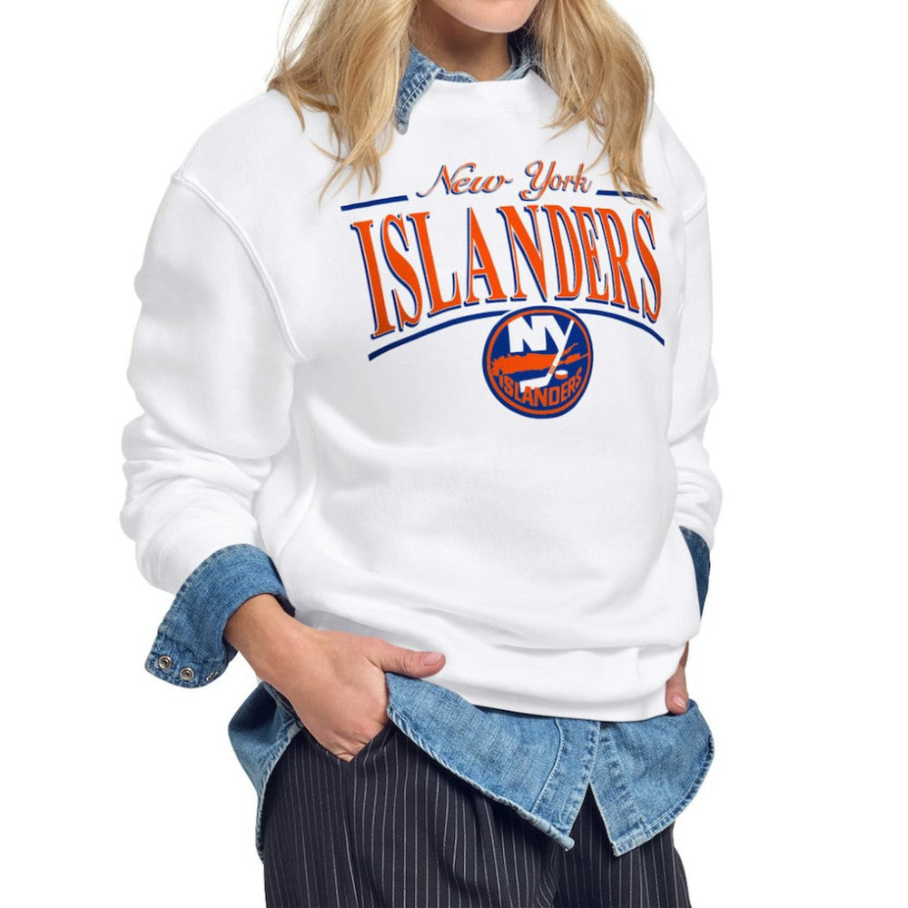 New York Islanders Starter Women's Arch Stripe Fleece Sweatshirt - White | NHL on sale