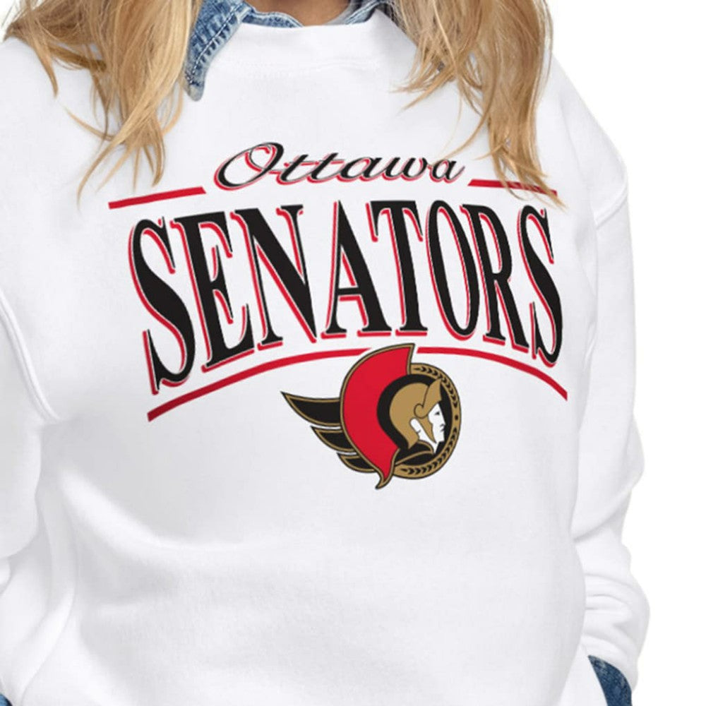 Ottawa Senators Starter Women's Arch Stripe Fleece Sweatshirt - White | NHL Lifestyle