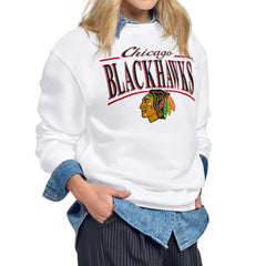 Chicago Blackhawks Starter Women's Arch Stripe Fleece Sweatshirt - White | NHL Lifestyle