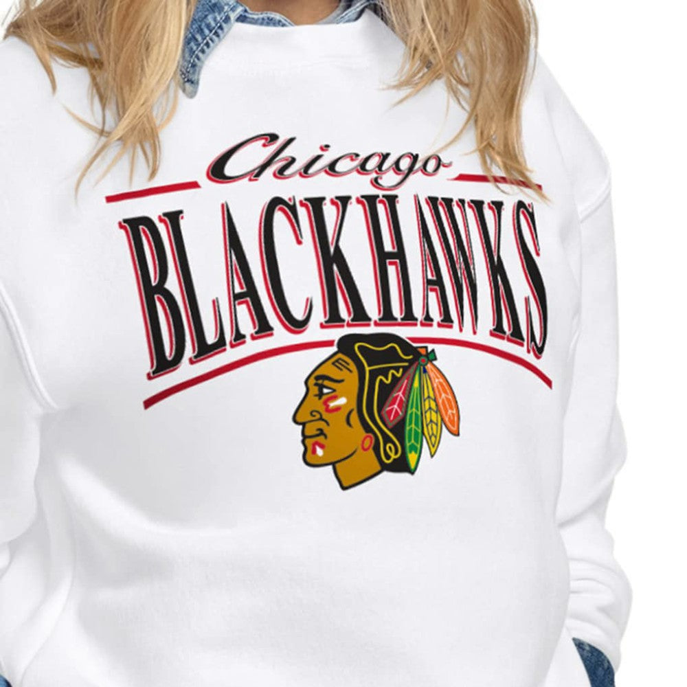 Chicago Blackhawks Starter Women's Arch Stripe Fleece Sweatshirt - White | NHL Lifestyle