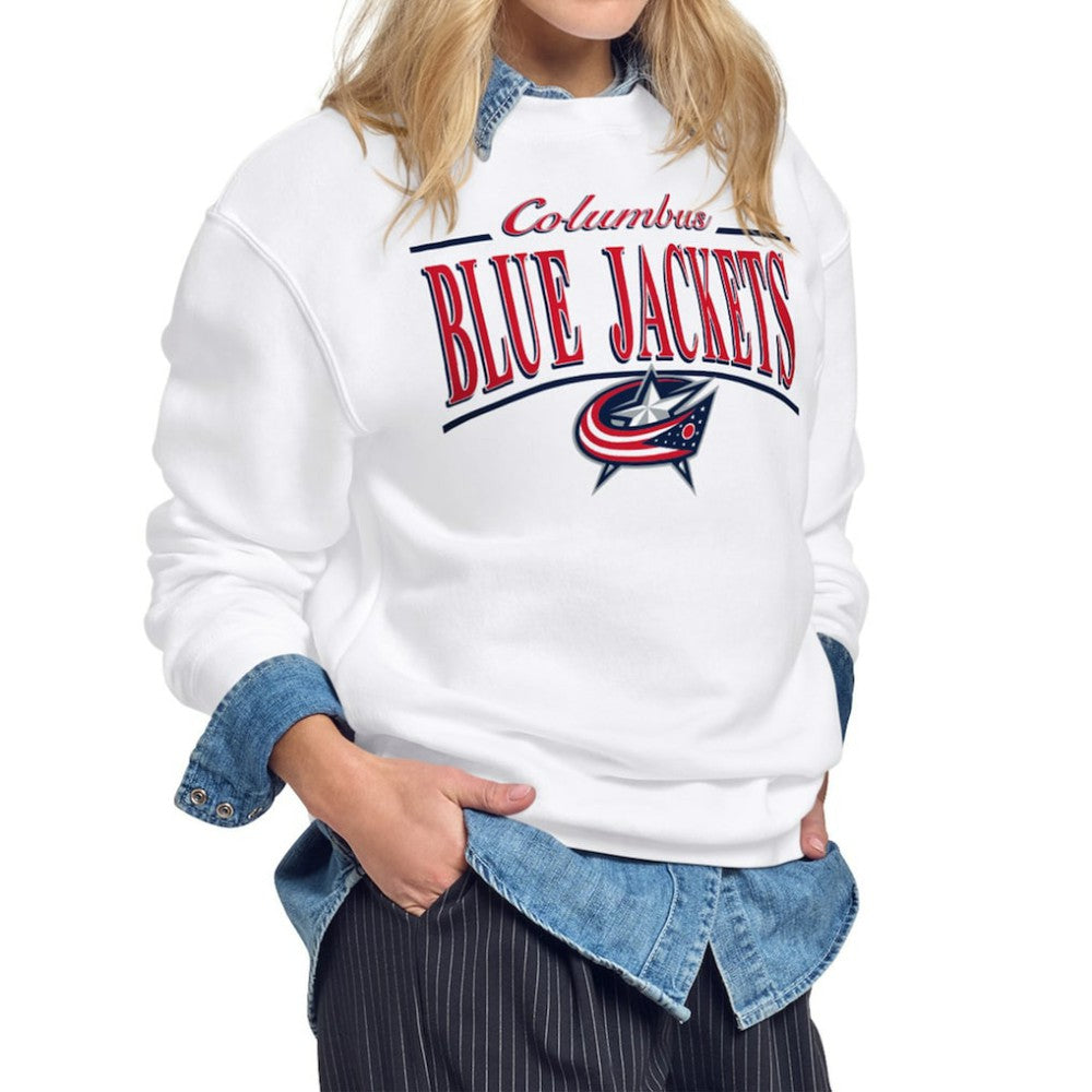 Columbus Blue Jackets Starter Women's Arch Stripe Fleece Sweatshirt - White | NHL sale