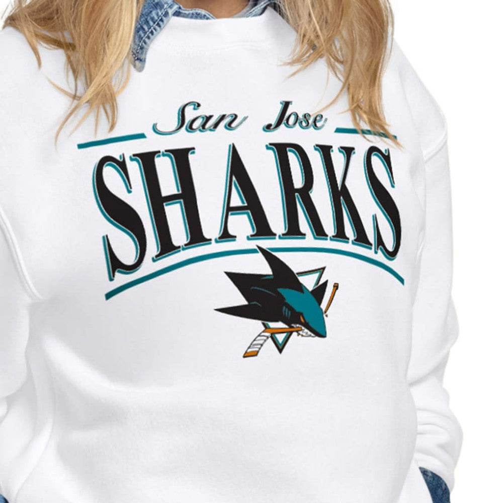 San Jose Sharks Starter Women's Arch Stripe Fleece Sweatshirt - White | NHL discount