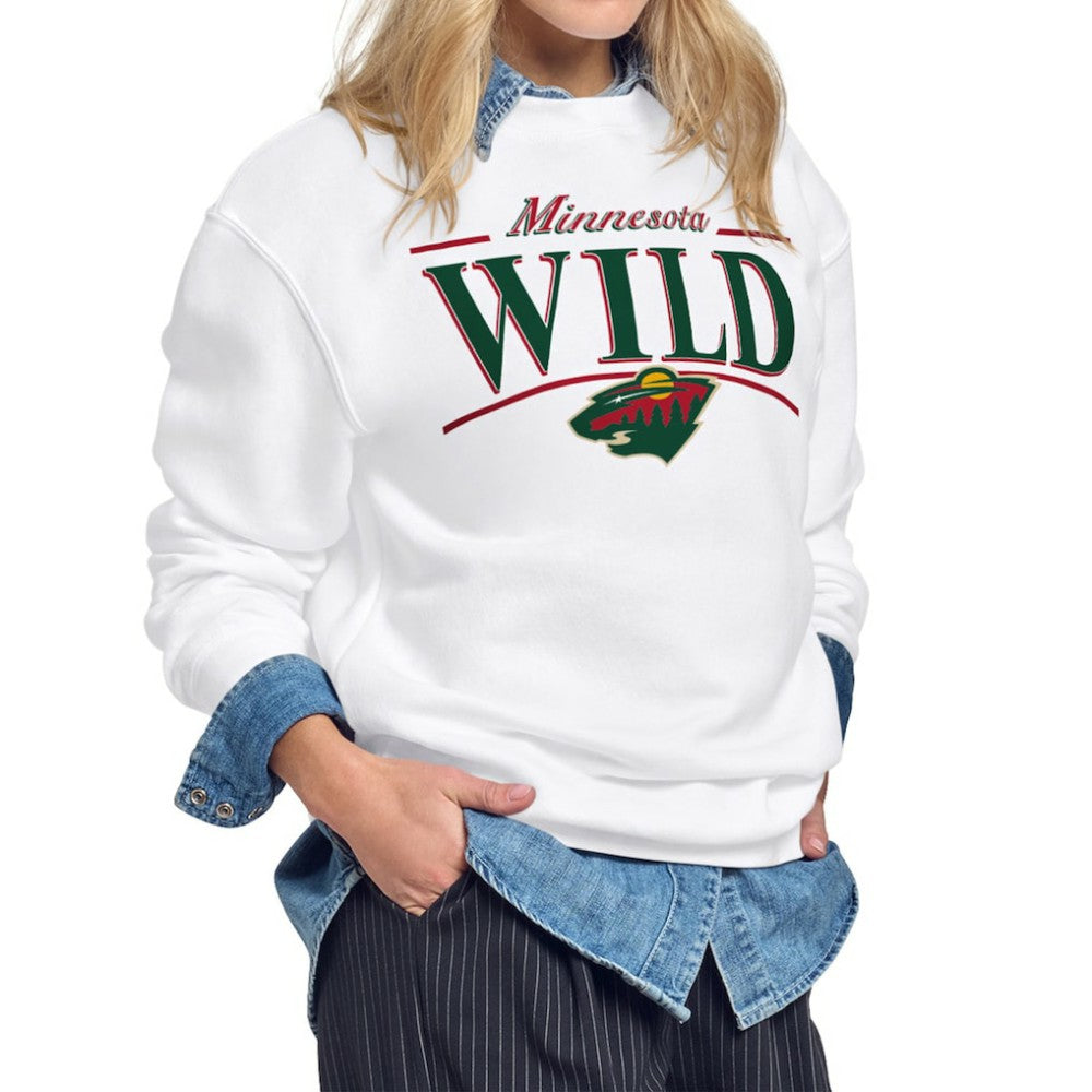 Minnesota Wild Starter Women's Arch Stripe Fleece Sweatshirt - White | NHL Clearance