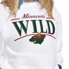 Minnesota Wild Starter Women's Arch Stripe Fleece Sweatshirt - White | NHL Clearance