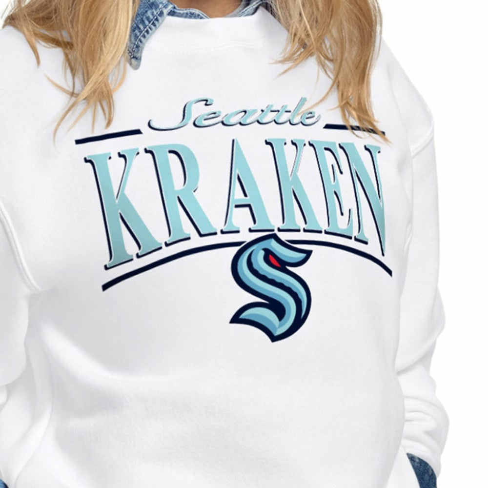 Seattle Kraken Starter Women's Arch Stripe Fleece Sweatshirt - White | NHL Lifestyle