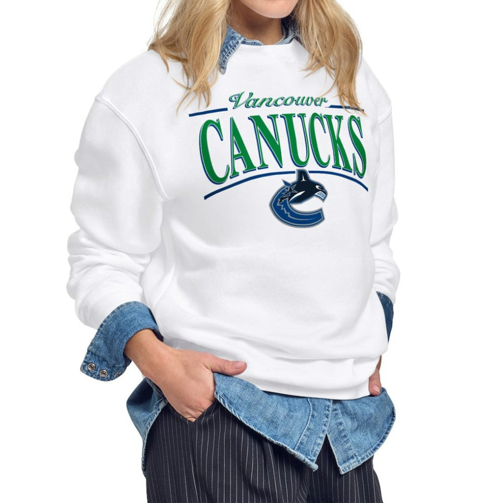 Vancouver Canucks Starter Women's Arch Stripe Fleece Sweatshirt - White | NHL on sale