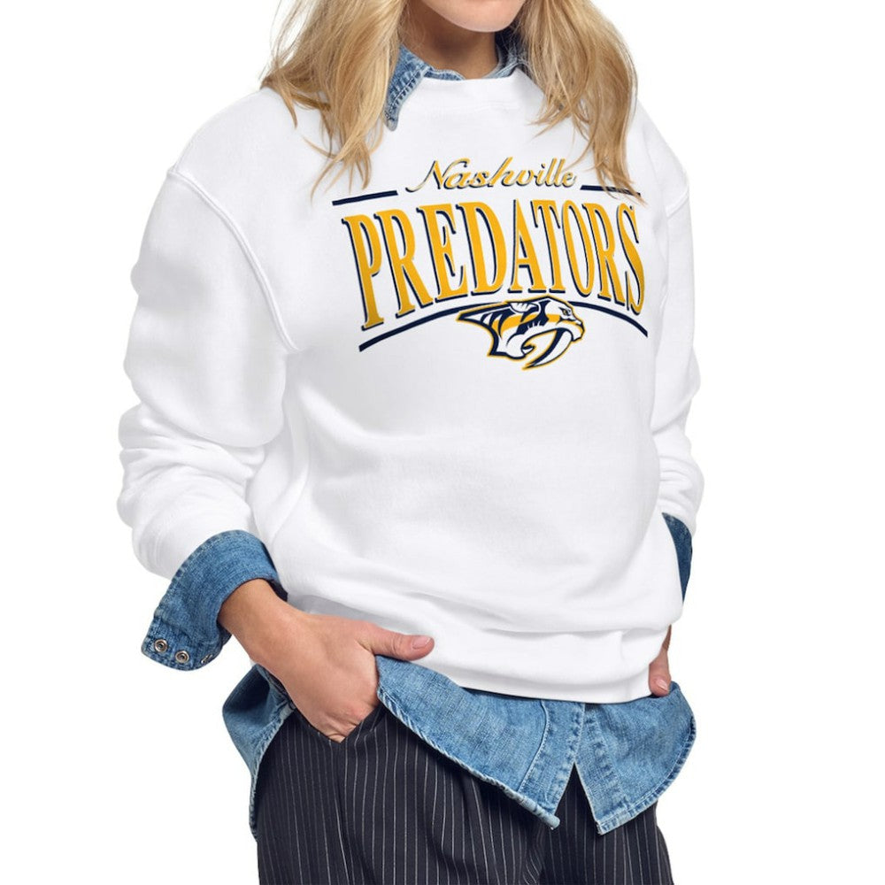 Nashville Predators Starter Women's Arch Stripe Fleece Sweatshirt - White | NHL discount