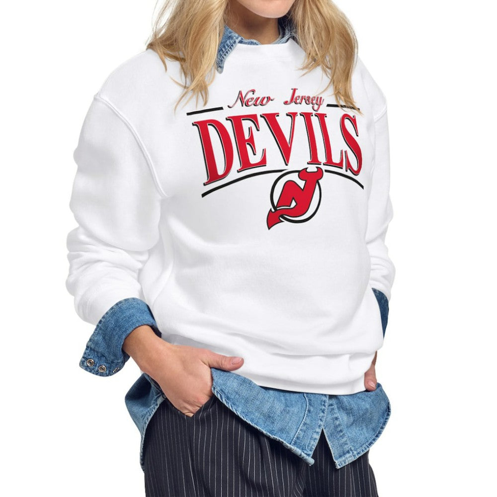 New Jersey Devils Starter Women's Arch Stripe Fleece Sweatshirt - White | NHL Clearance