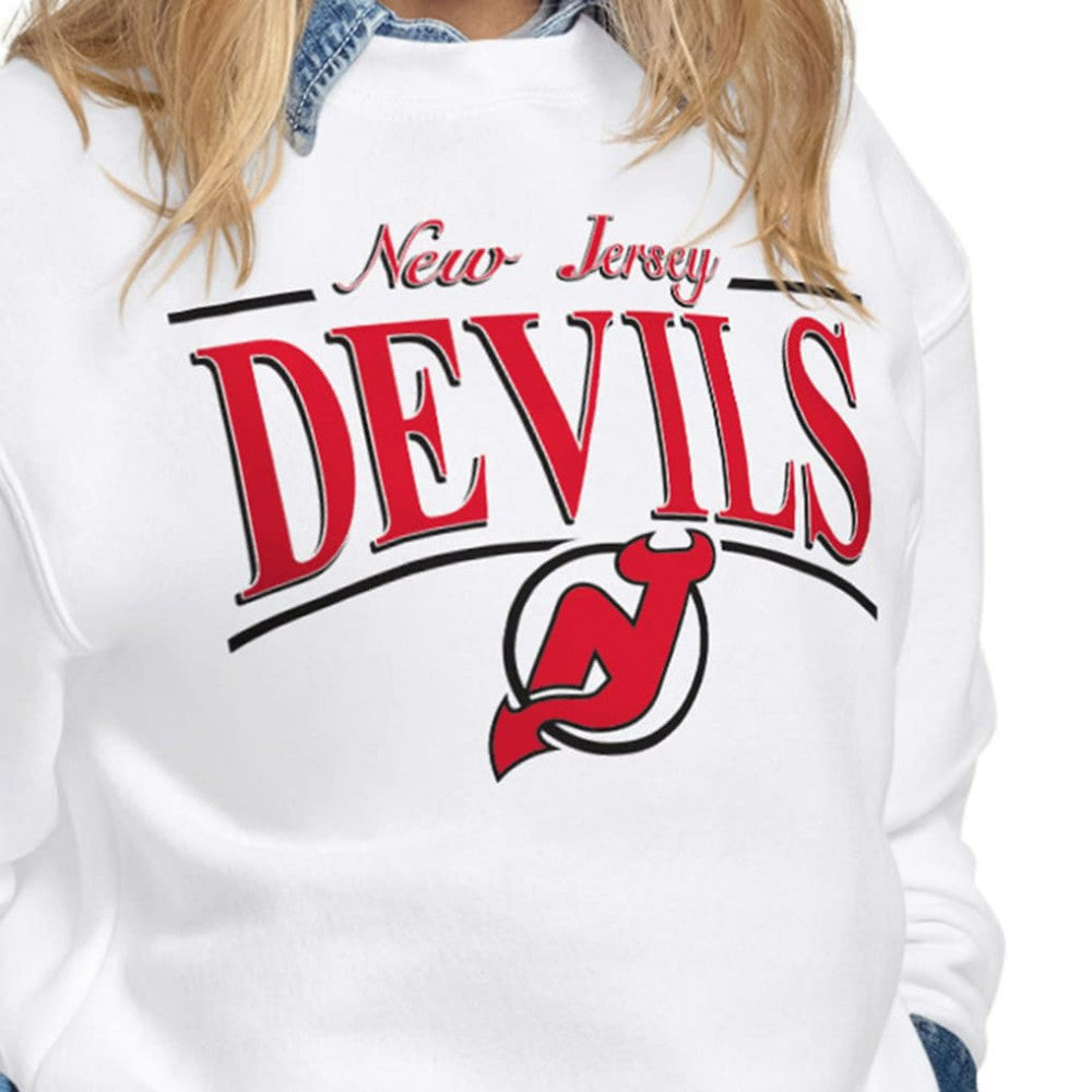 New Jersey Devils Starter Women's Arch Stripe Fleece Sweatshirt - White | NHL Clearance
