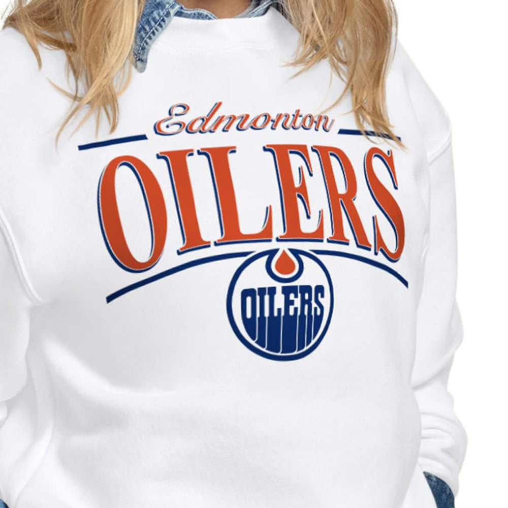 Edmonton Oilers Starter Women's Arch Stripe Fleece Sweatshirt - White | NHL sale