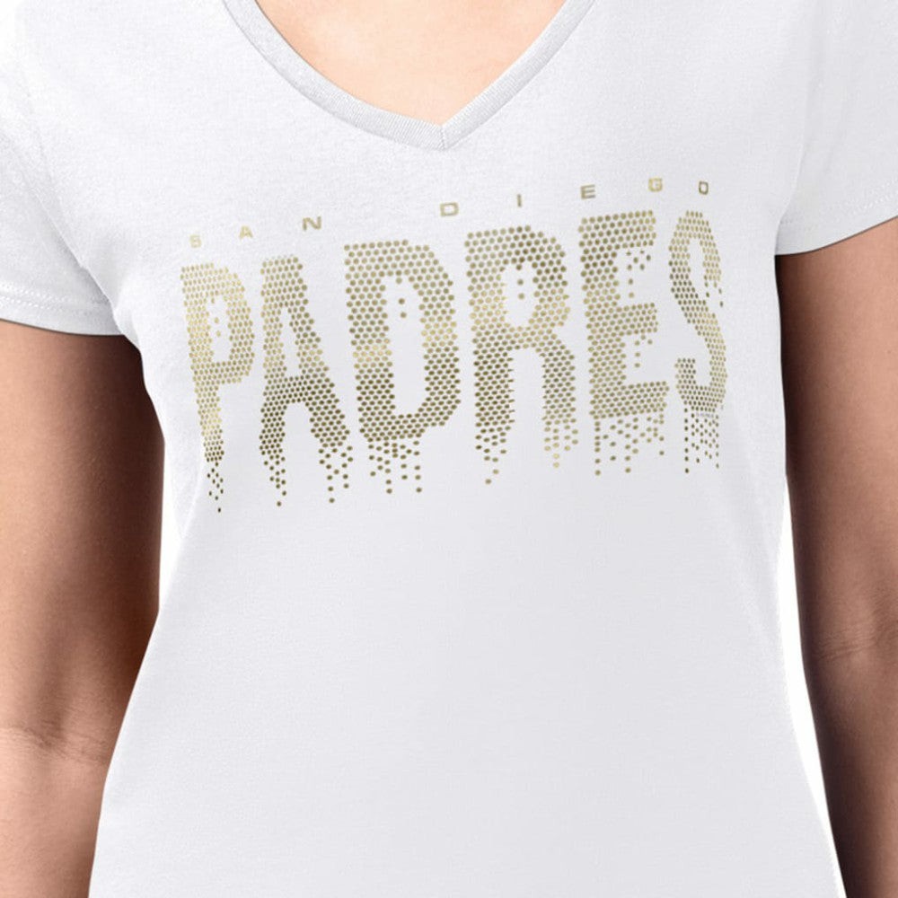 San Diego Padres G-III 4Her by Carl Banks Women's Metallic Drop Lightweight V-Neck T-Shirt Near Me