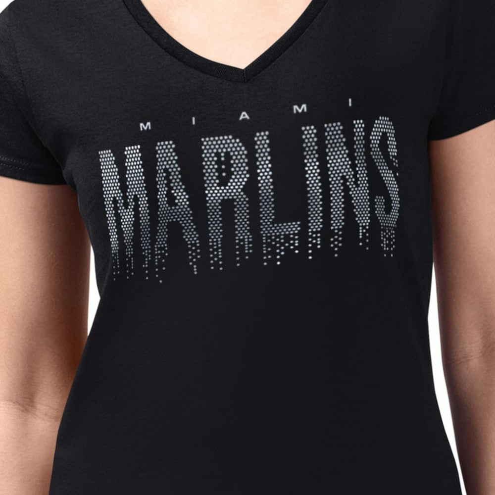 Miami Marlins G-III 4Her by Carl Banks Women's Metallic Drop Lightweight V-Neck T-Shirt for sale