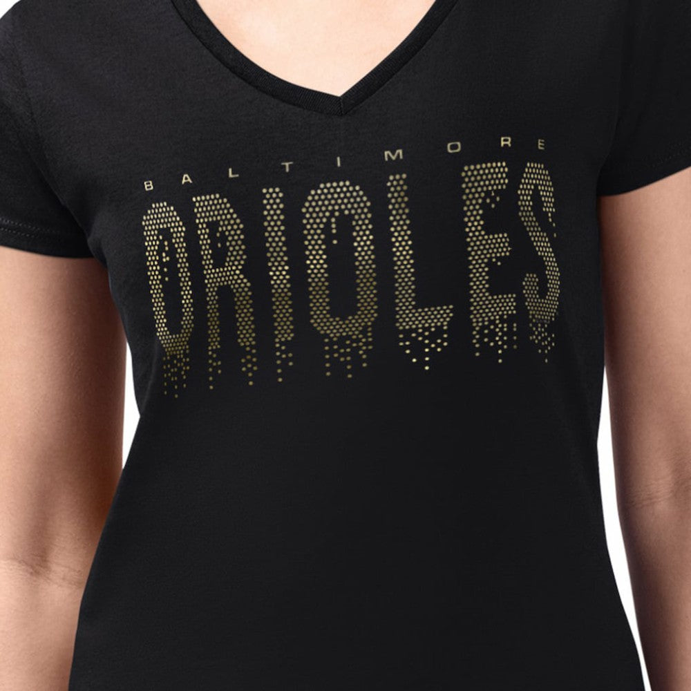 Baltimore Orioles G-III 4Her by Carl Banks Women's Metallic Drop Lightweight V-Neck T-Shirt Online