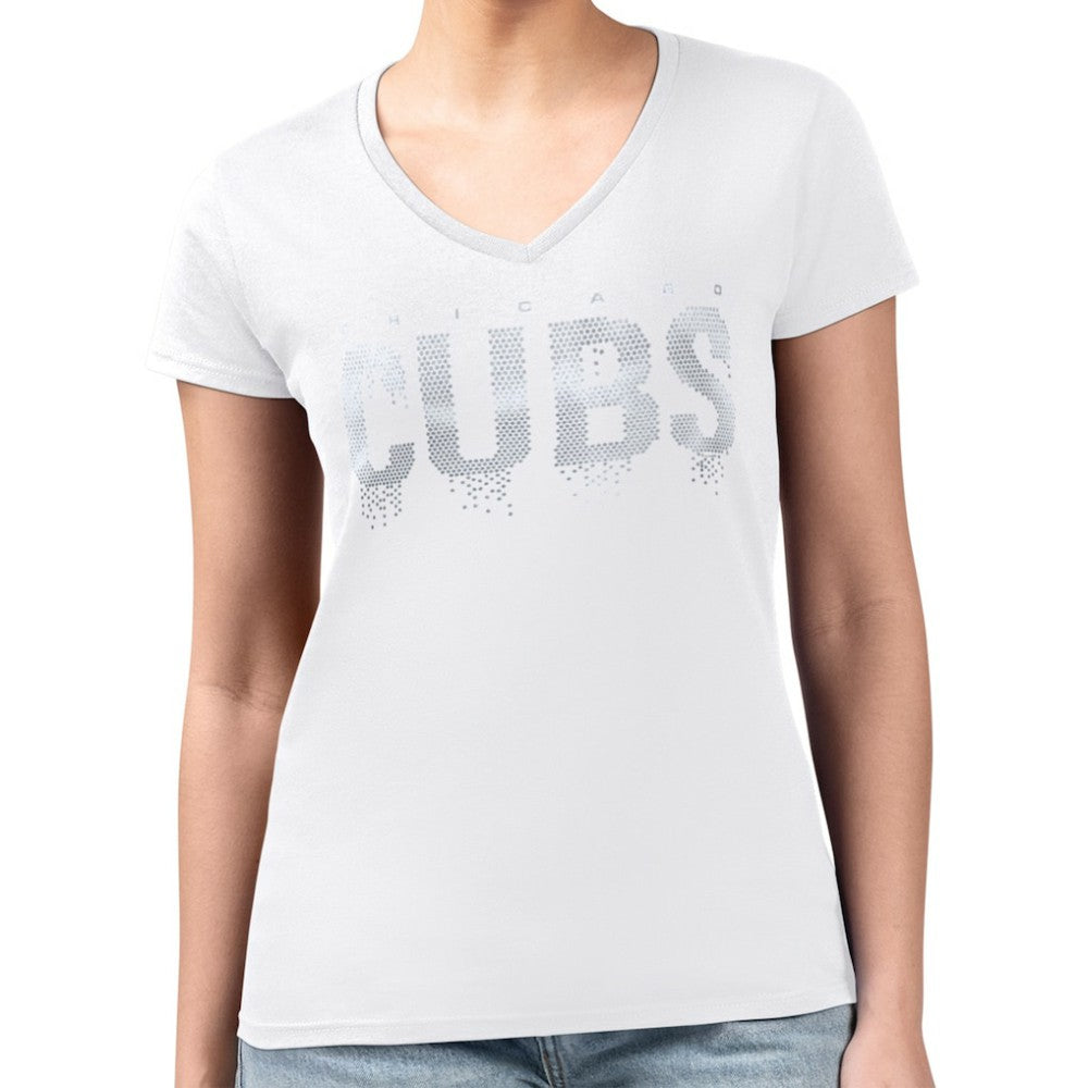 Chicago Cubs G-III 4Her by Carl Banks Women's Metallic Drop Lightweight V-Neck T-Shirt Discount
