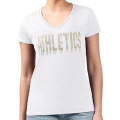 Athletics G-III 4Her by Carl Banks Women's Metallic Drop Lightweight V-Neck T-Shirt Sale