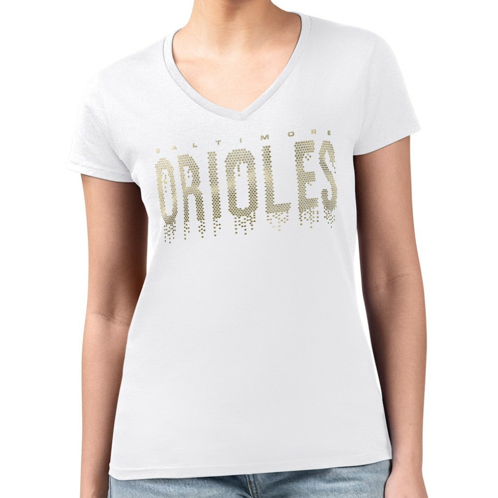 Baltimore Orioles G-III 4Her by Carl Banks Women's Metallic Drop Lightweight V-Neck T-Shirt Near Me