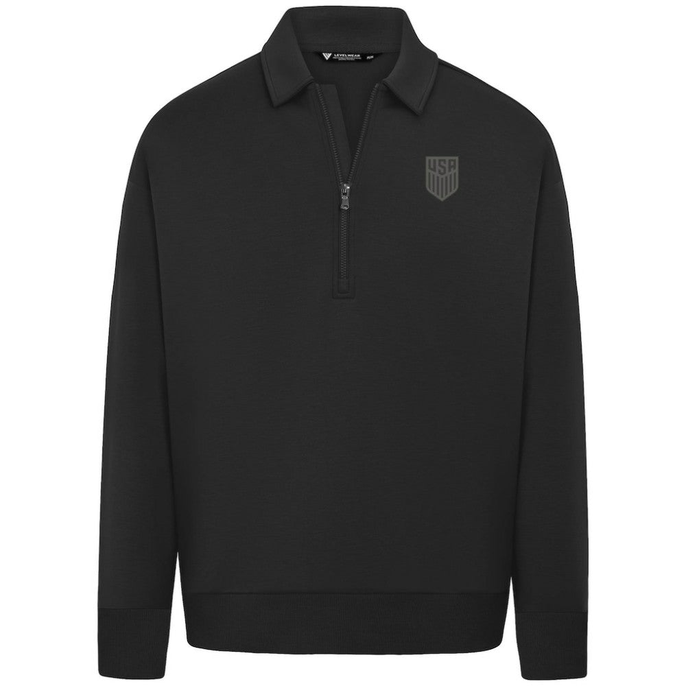 USMNT Levelwear Luxe Signature Quarter-Zip Tri-Blend Sweatshirt Black