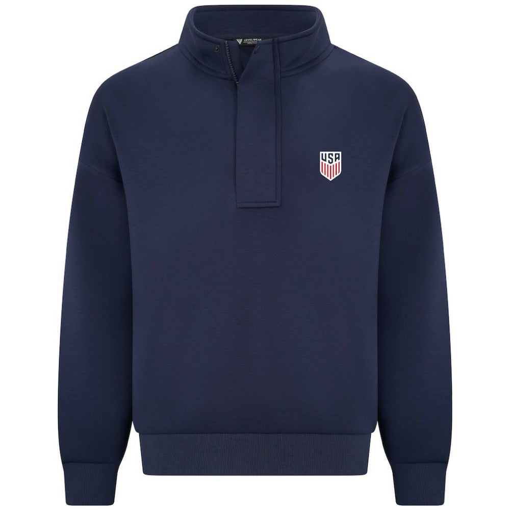 USMNT Levelwear Luxe Signature Stein Quarter-Zip Tri-Blend Sweatshirt with 3-D Patch Navy