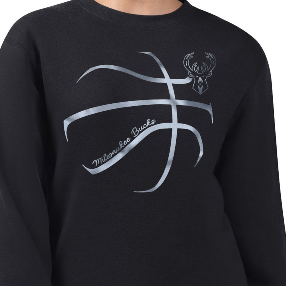 Milwaukee Bucks G-III 4Her by Carl Banks Women's Metallic Print Basketball Sketch Fleece Sweatshirt Black