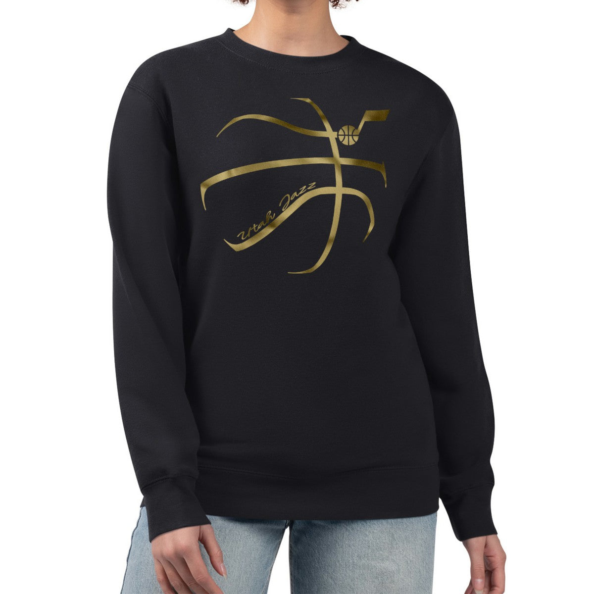 Utah Jazz G-III 4Her by Carl Banks Women's Metallic Print Basketball Sketch Fleece Sweatshirt Black