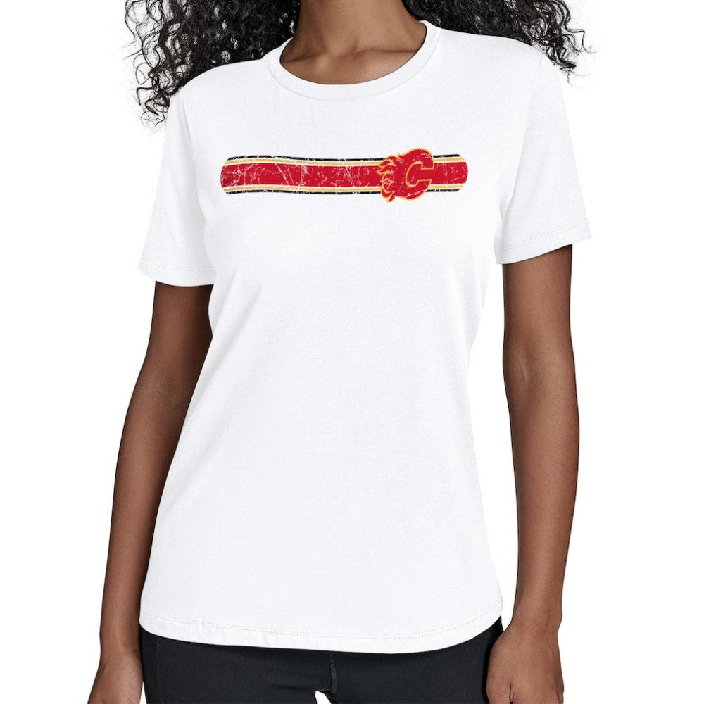 Calgary Flames Starter Women's Team Stripe T-Shirt - White | NHL discount