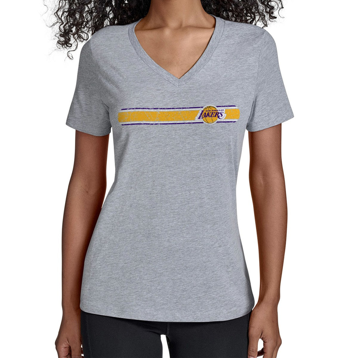 Los Angeles Lakers Starter Women's Team Stripe V-Neck T-Shirt Gray