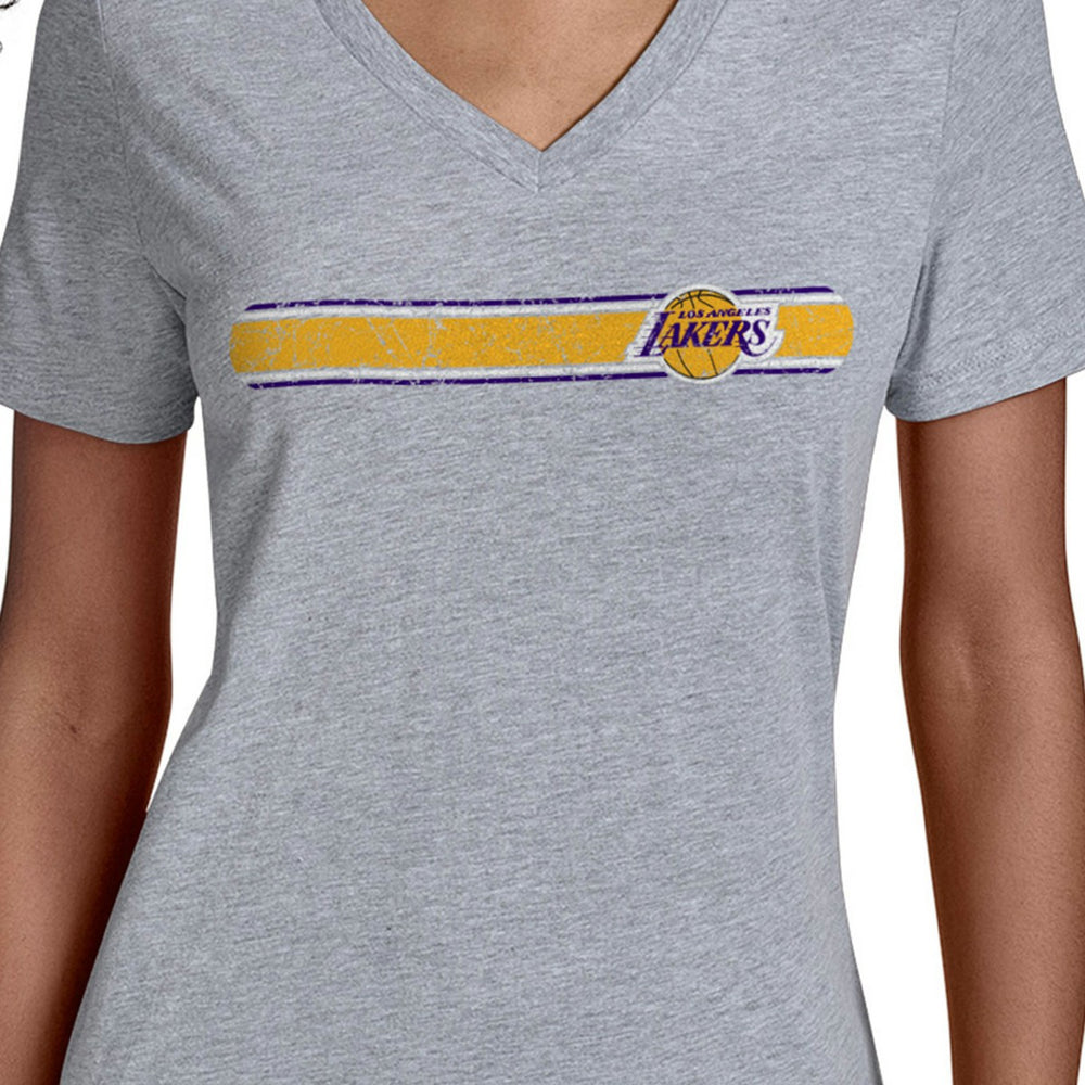 Los Angeles Lakers Starter Women's Team Stripe V-Neck T-Shirt Gray