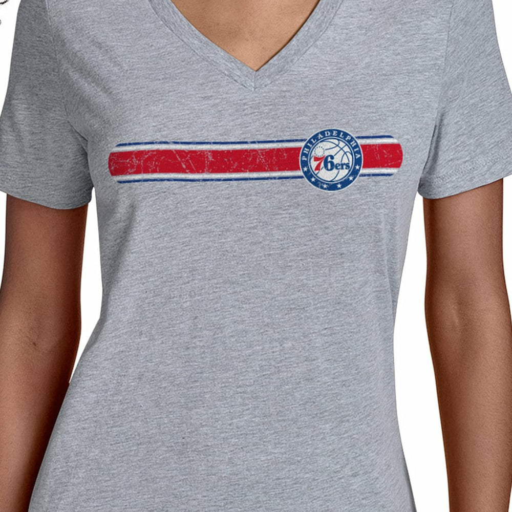 Philadelphia 76ers Starter Women's Team Stripe V-Neck T-Shirt Gray
