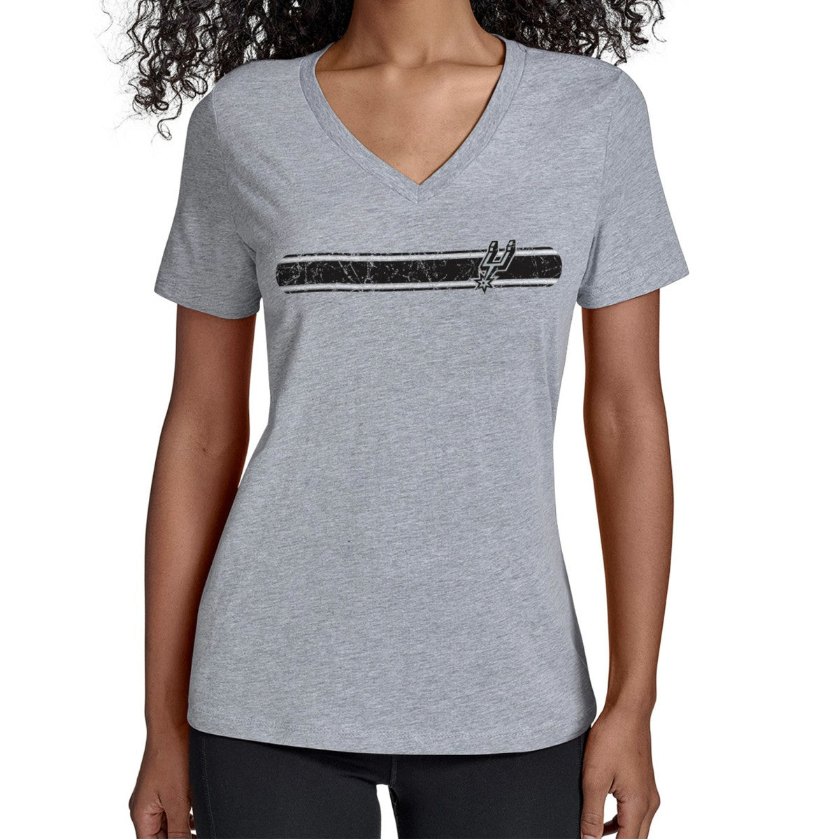 San Antonio Spurs Starter Women's Team Stripe V-Neck T-Shirt Gray