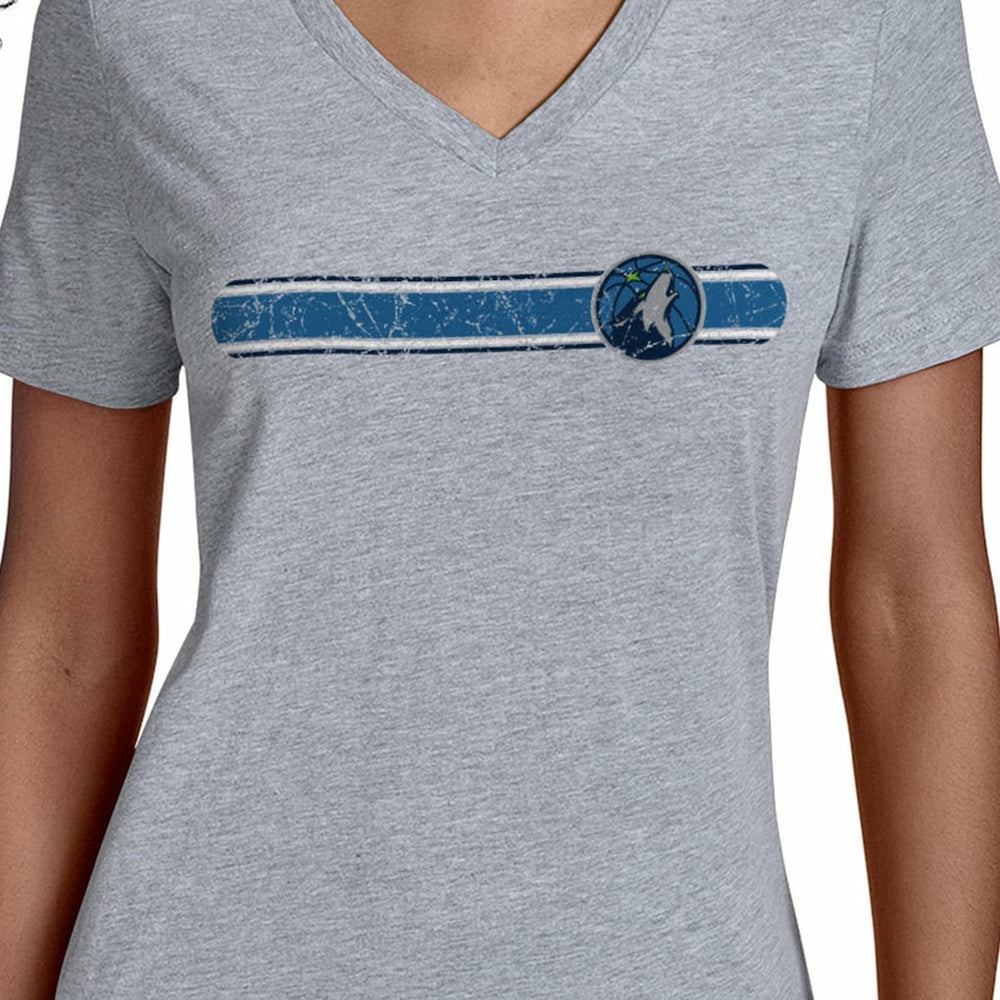 Minnesota Timberwolves Starter Women's Team Stripe V-Neck T-Shirt Gray