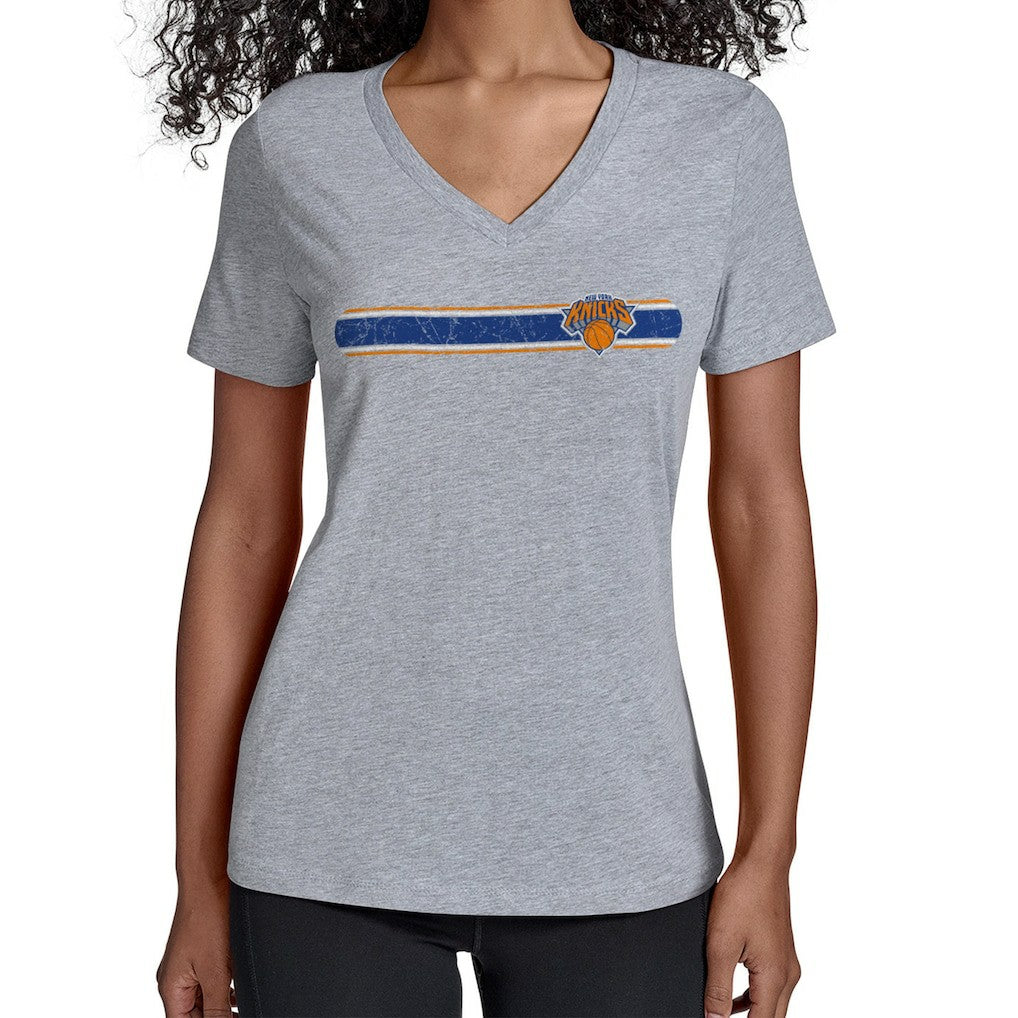 New York Knicks Starter Women's Team Stripe V-Neck T-Shirt Gray