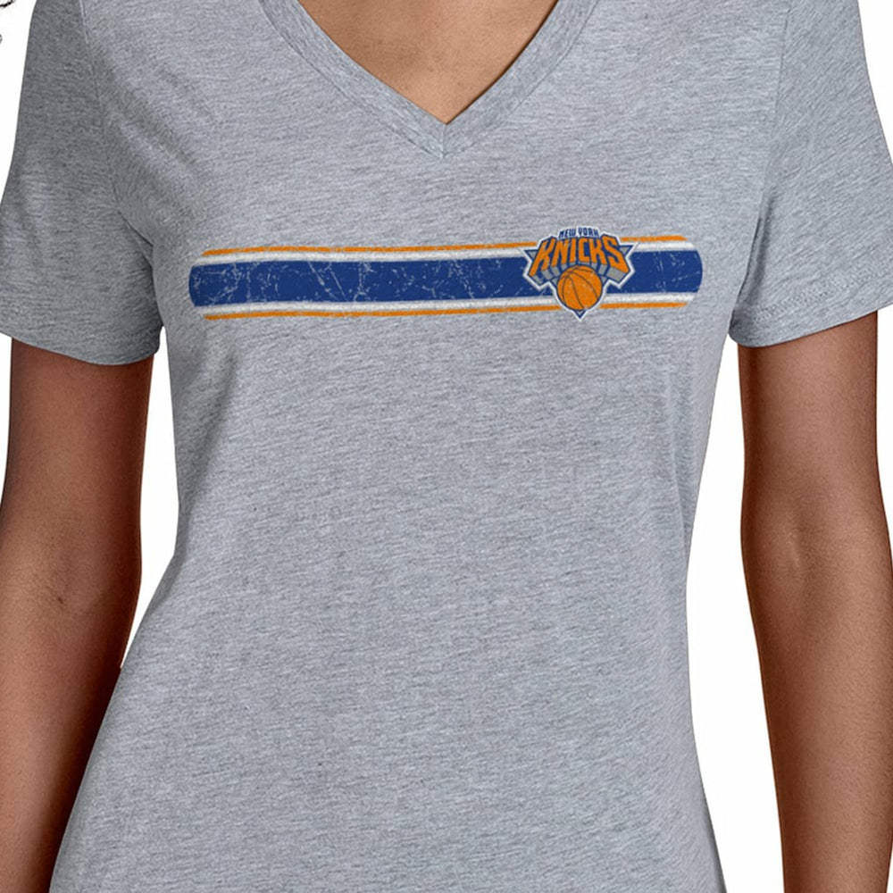 New York Knicks Starter Women's Team Stripe V-Neck T-Shirt Gray