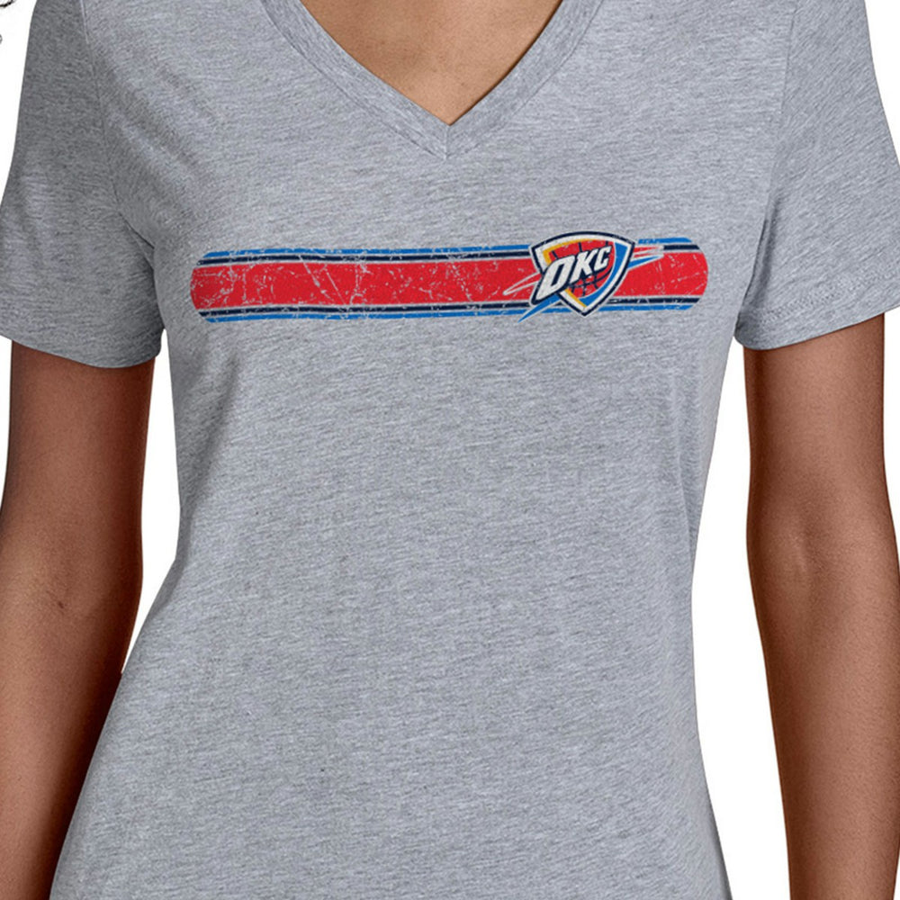 Oklahoma City Thunder Starter Women's Team Stripe V-Neck T-Shirt Gray