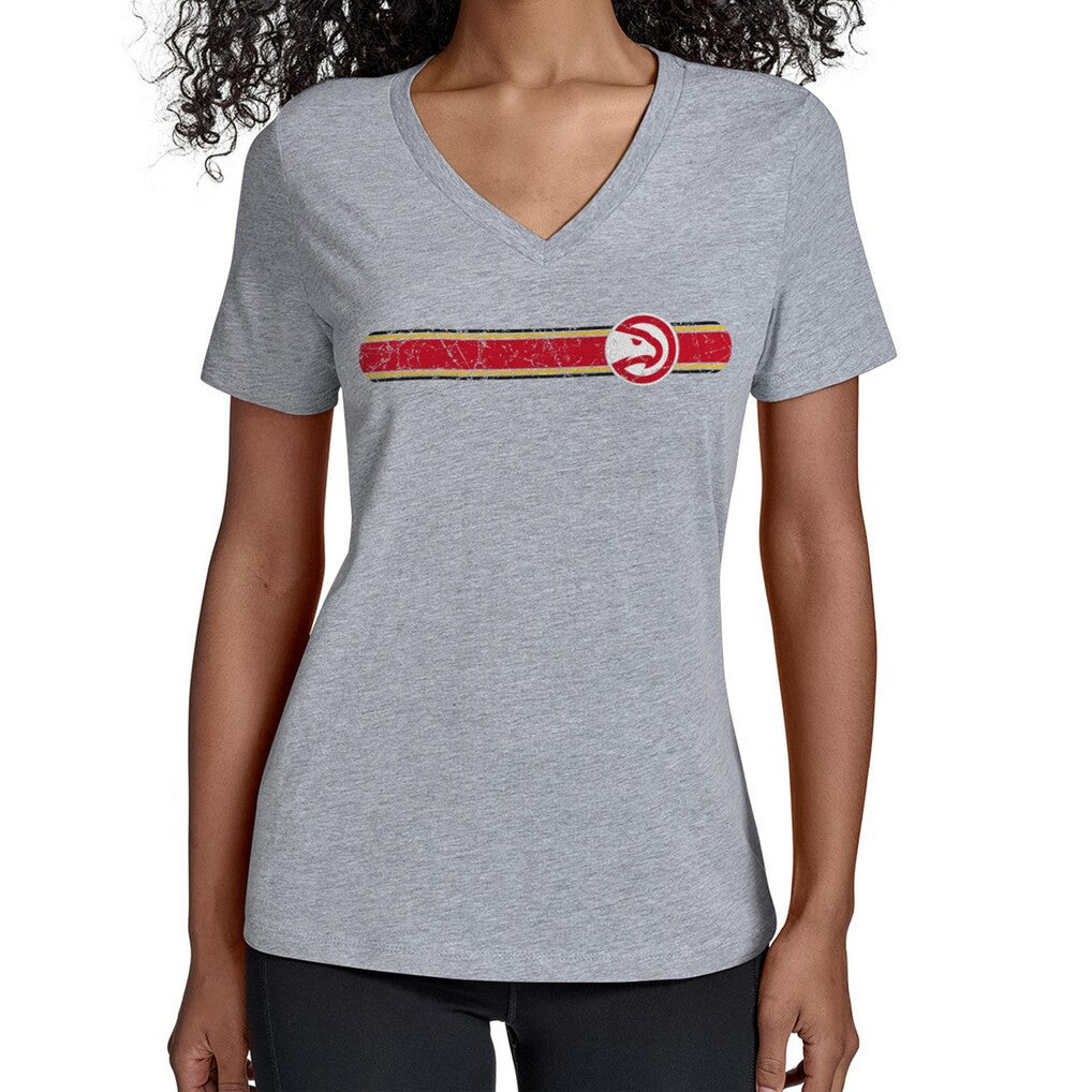 Atlanta Hawks Starter Women's Team Stripe V-Neck T-Shirt Gray