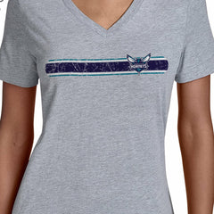 Charlotte Hornets Starter Women's Team Stripe V-Neck T-Shirt Gray