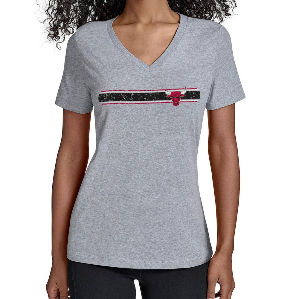 Chicago Bulls Starter Women's Team Stripe V-Neck T-Shirt Gray