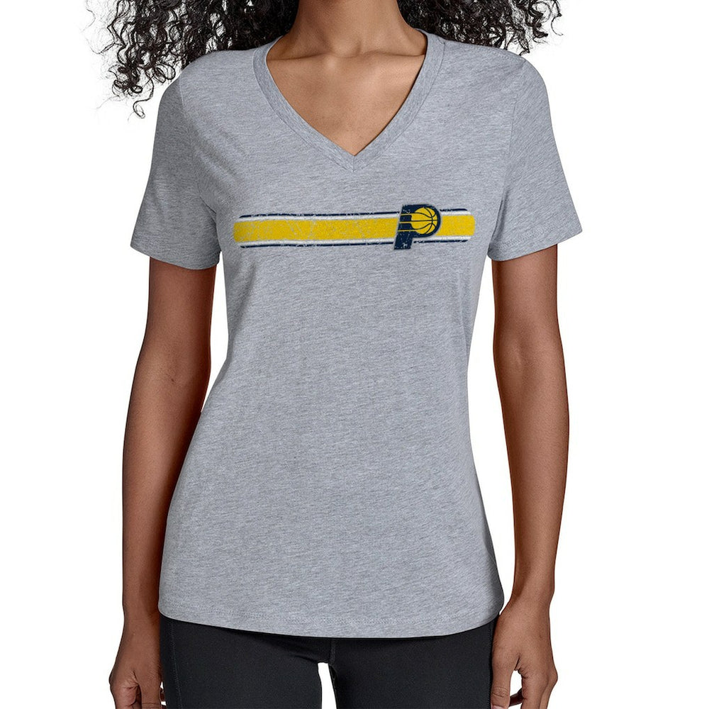 Indiana Pacers Starter Women's Team Stripe V-Neck T-Shirt Gray