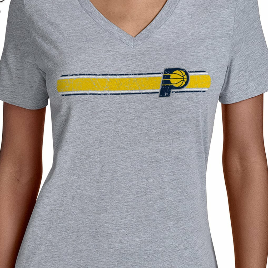 Indiana Pacers Starter Women's Team Stripe V-Neck T-Shirt Gray