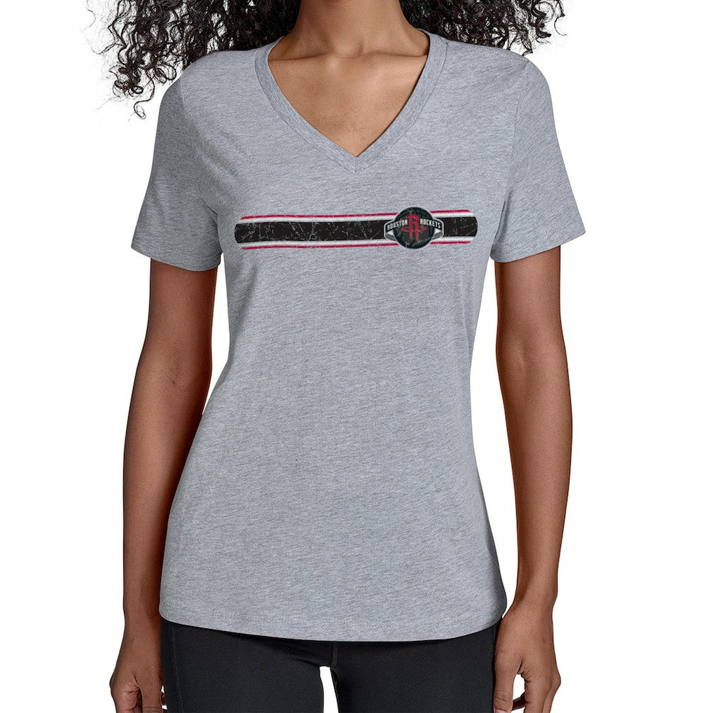 Houston Rockets Starter Women's Team Stripe V-Neck T-Shirt Gray