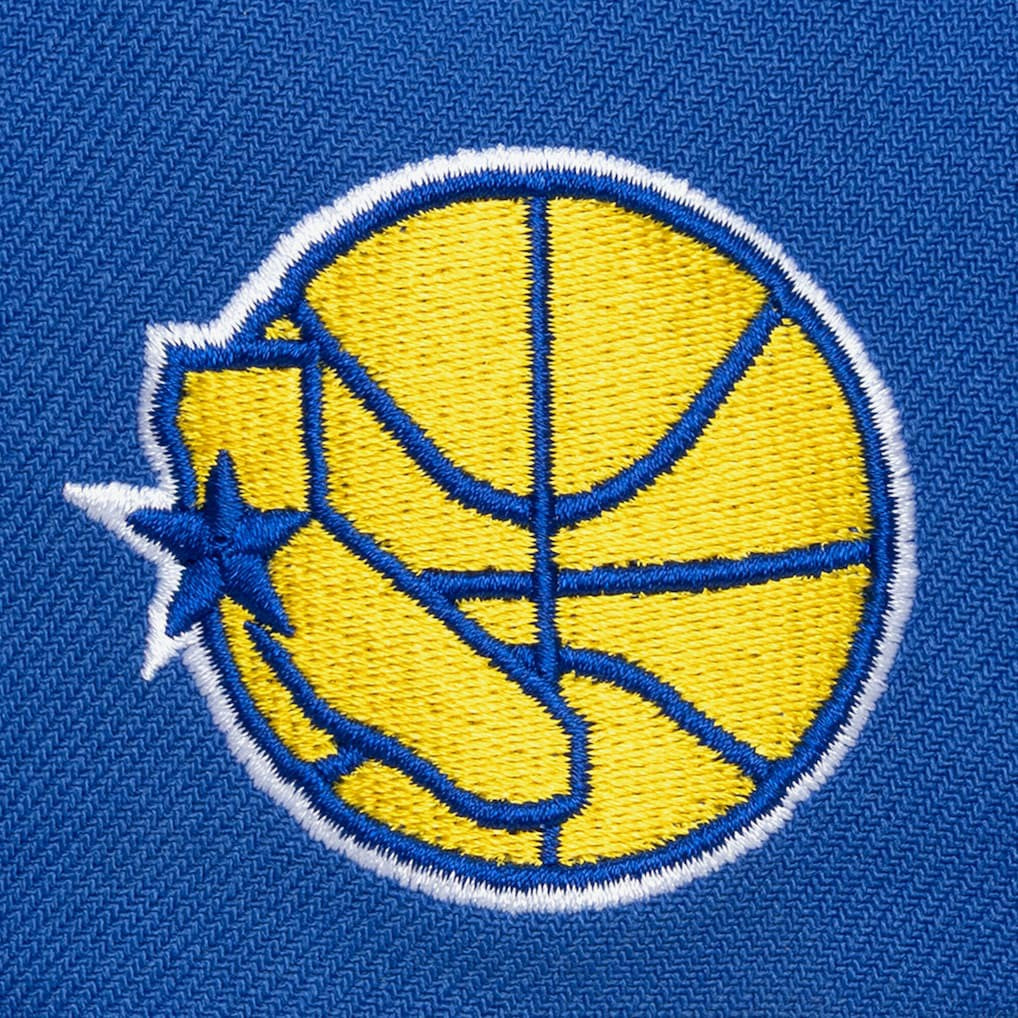 Mitchell & Ness Golden State Warriors Hardwood Classics Old School Stacked Text Snapback Hat Royal
